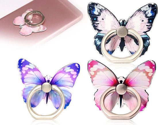 Set di supporti per smartphone a 360 gradi con rotazione - 3 pezzi - Adesivi forti - Design a forma di farfalla