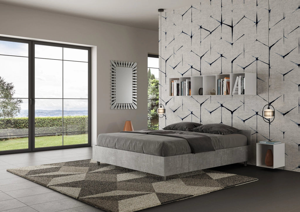 Letto Matrimoniale 160x190 cm con Rete e Contenitore Alzata Comoda Testata Bassa Nuamo Cemento
