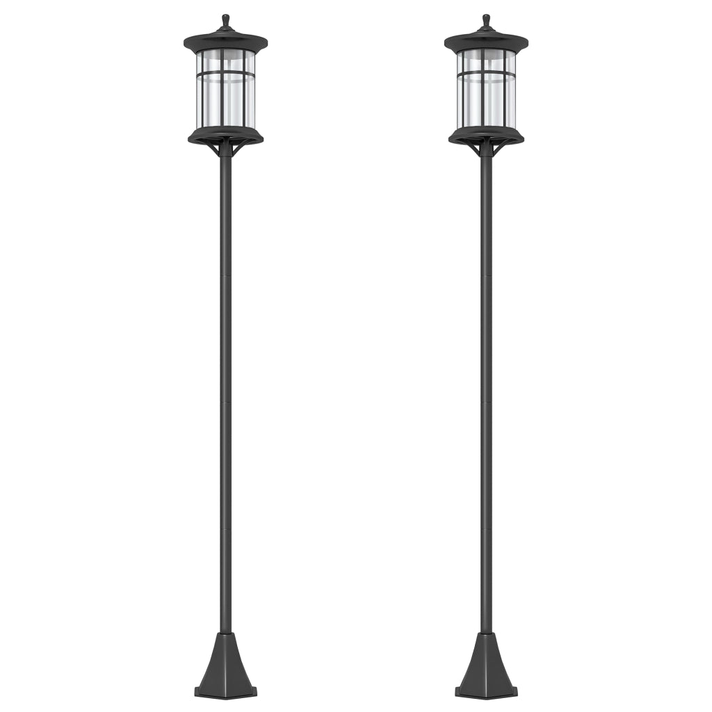 Set 2 Lampioni Solari 23,5x23,5x184 cm con 6h Autonomia e Ancoraggio a Terra in Acciaio Inox e ABS Nero