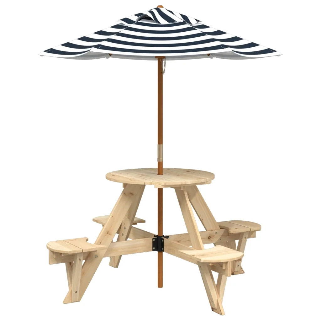 vidaXL Tavolo Picnic per 4 Bambini con Ombrellone Rotondo Legno Abete