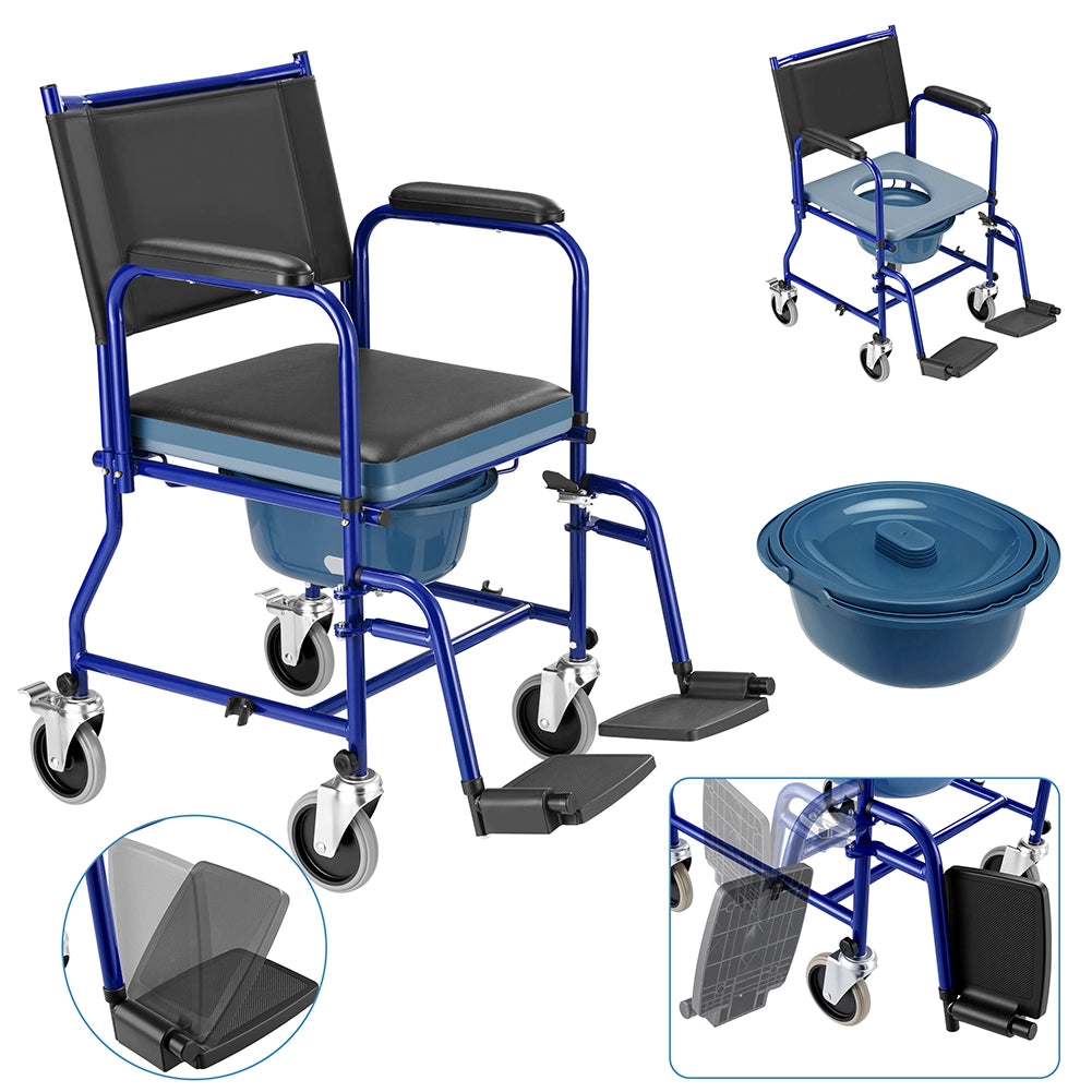 Sedia a Rotelle con Poggiapiedi e Wc Estraibile con Coperchio Anziani e Disabili