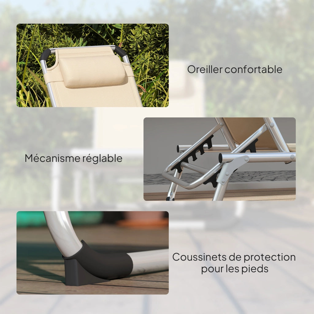 Chaise Longue Pieghevole ¨C Zephmum ¨C Beige, Alluminio e Textilene