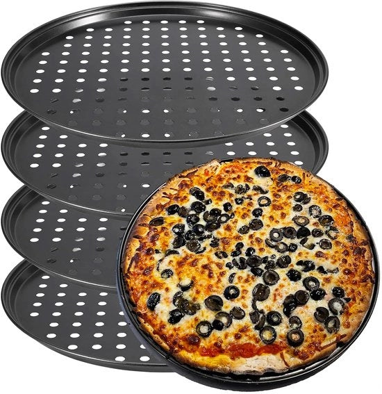Piatto per Pizza 30 cm - Piatto per Pizza a Forma Rotonda con Fori - Superficie Antiscivente - Materiale Sostenibile - Per Forno - Pizze Croccanti