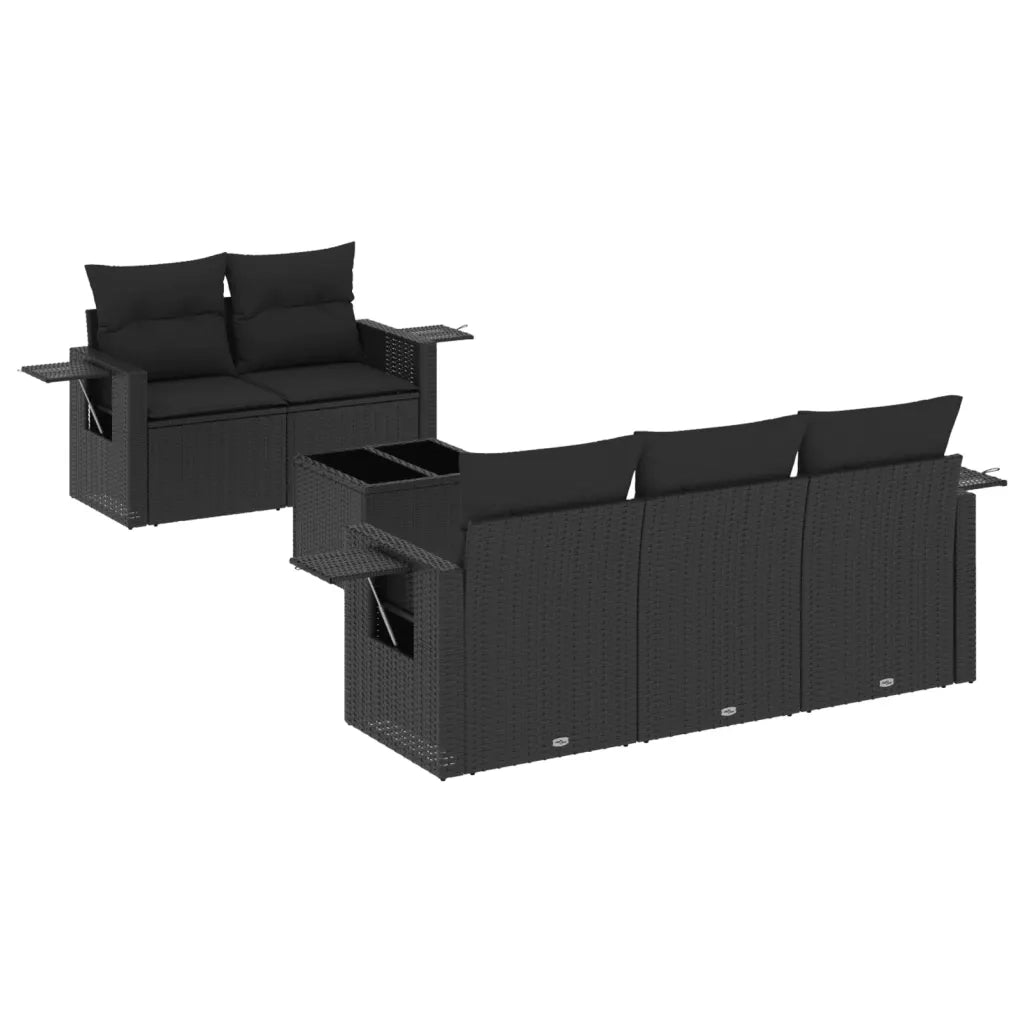 Set Divano da Giardino 6 pz con Cuscini Nero in Polyrattan 3219894