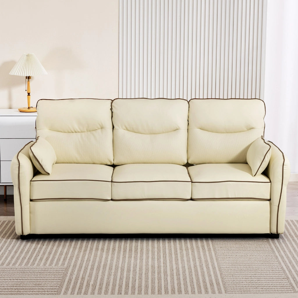 Divano 3 Posti in Similpelle Imbottito con Cuscini ¨C Zephmum ¨C Beige 190x83x90