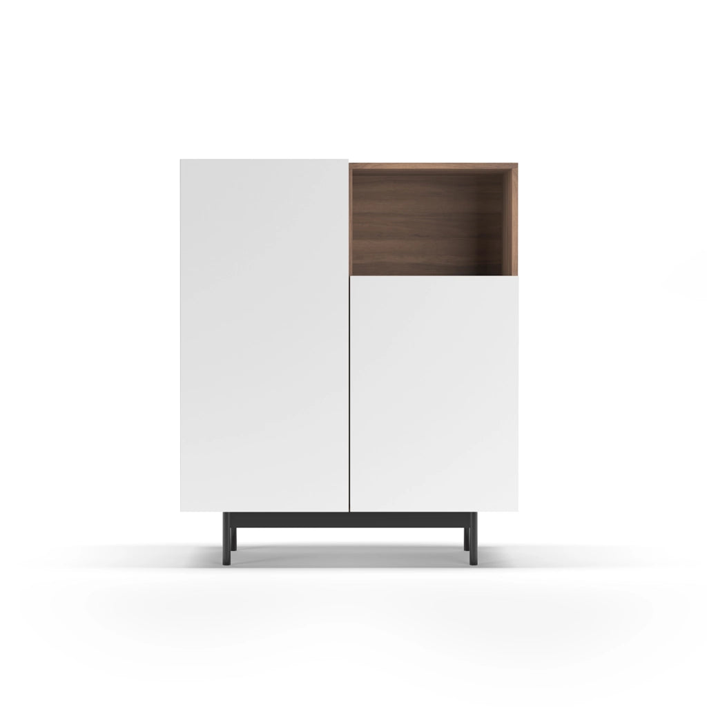 Credenza 1 vano Herdasa effetto noce e bianco gambe grafite 110x90x34