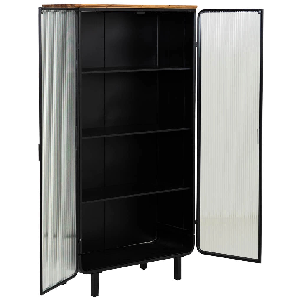 Vetrina in metallo, legno e vetro, 2 ante, nero, 84 x 35,8 x 152 h cm