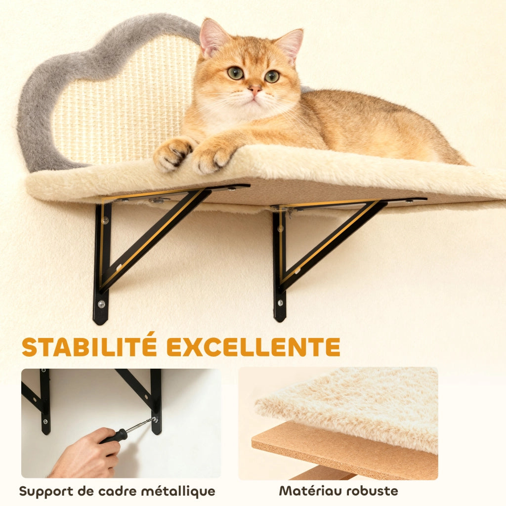 Sistema di scaffalature murali per gatti 6 pezzi con amaca e nicchia ¨C zephmum ¨C beige