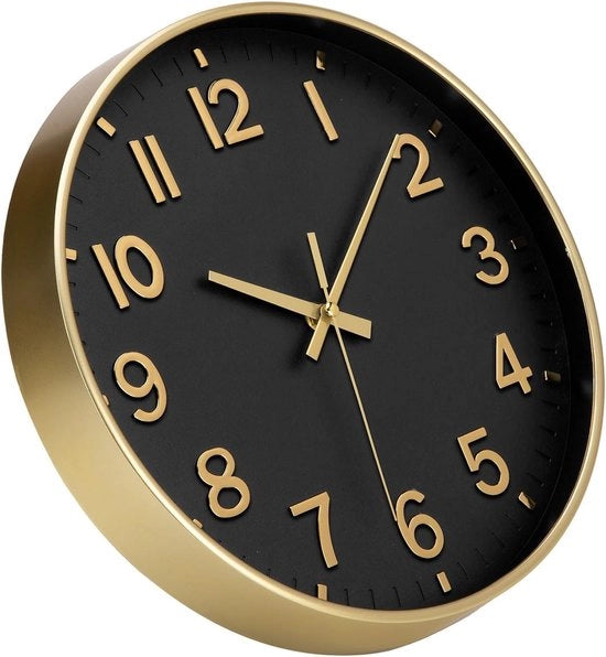 Orologio da parete silenzioso, 30 cm, moderno, grande, digitale, stereo, facile da leggere, alimentato da batterie, per camera da letto, soggiorno, cucina, ufficio, scuola (nero +