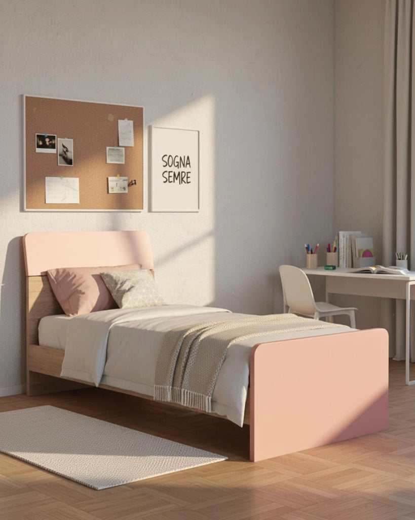 Letto Comby con fascioni e pediera - Letto singolo 87 x 197 - Struttura Virginia e rosa - Rete e materasso esclusi_