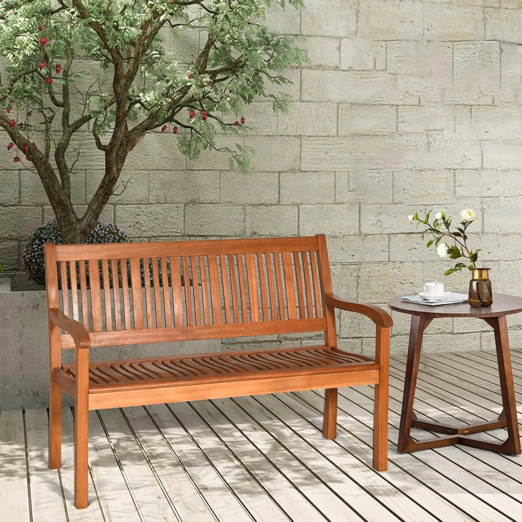 Panchina da giardino in legno di acacia, panca in legno di acacia, portata fino a 360 kg, per balcone, giardino, terrazza, 126 x 63 x 91 cm