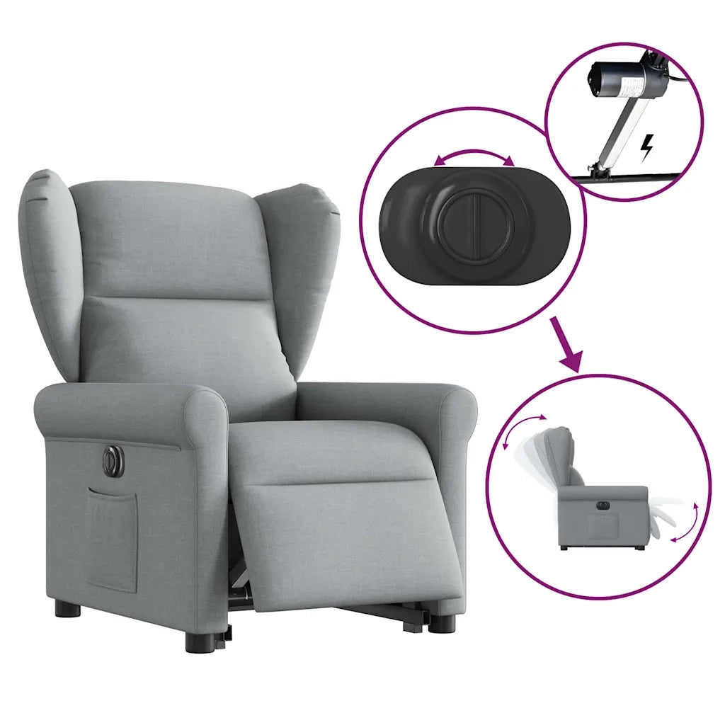 Poltrona | Sedia Relax Reclinante Alzapersona Elettrica Grigio Chiaro Tessuto