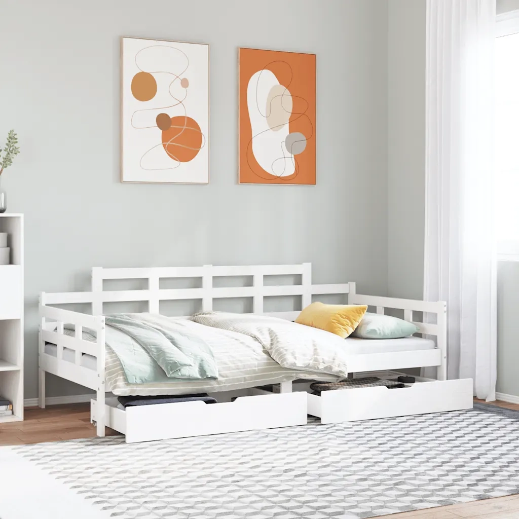 Letto singolo | Letto per adulti | Dormeuse con Cassetti Bianco 90x190 cm Legno Massello di Pino