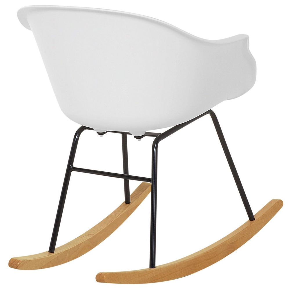Sedia A Dondolo Bianco Materiale Sintetico Gambe In Metallo Seduta Conchiglia Pattini In Legno Massello Stile Scandinavo Moderno