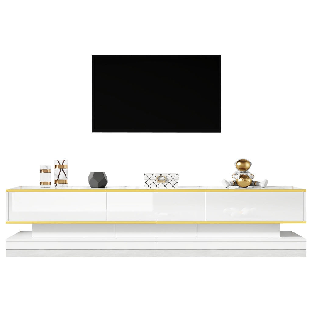Set Mobile TV e Tavolino da Salotto ¨C MINIMAL ¨C Bianco Lucido, Cassetti, Oro