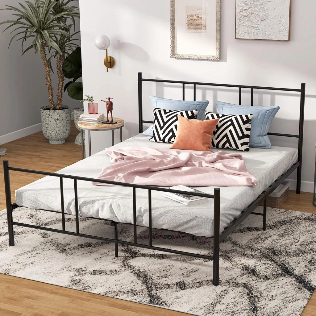 Struttura Letto 140 x 200 cm in Metallo con Testiera e Pediera, Spazio di Archiviazione Sotto al Letto per Adulti, Stile Rustico Moderno Nero, Carico Massimo 300 kg (160_x_200_cm)
