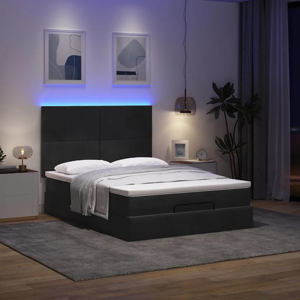 Struttura Letto Pouf con Materassi Nero 140x190 cm in Velluto 3314248