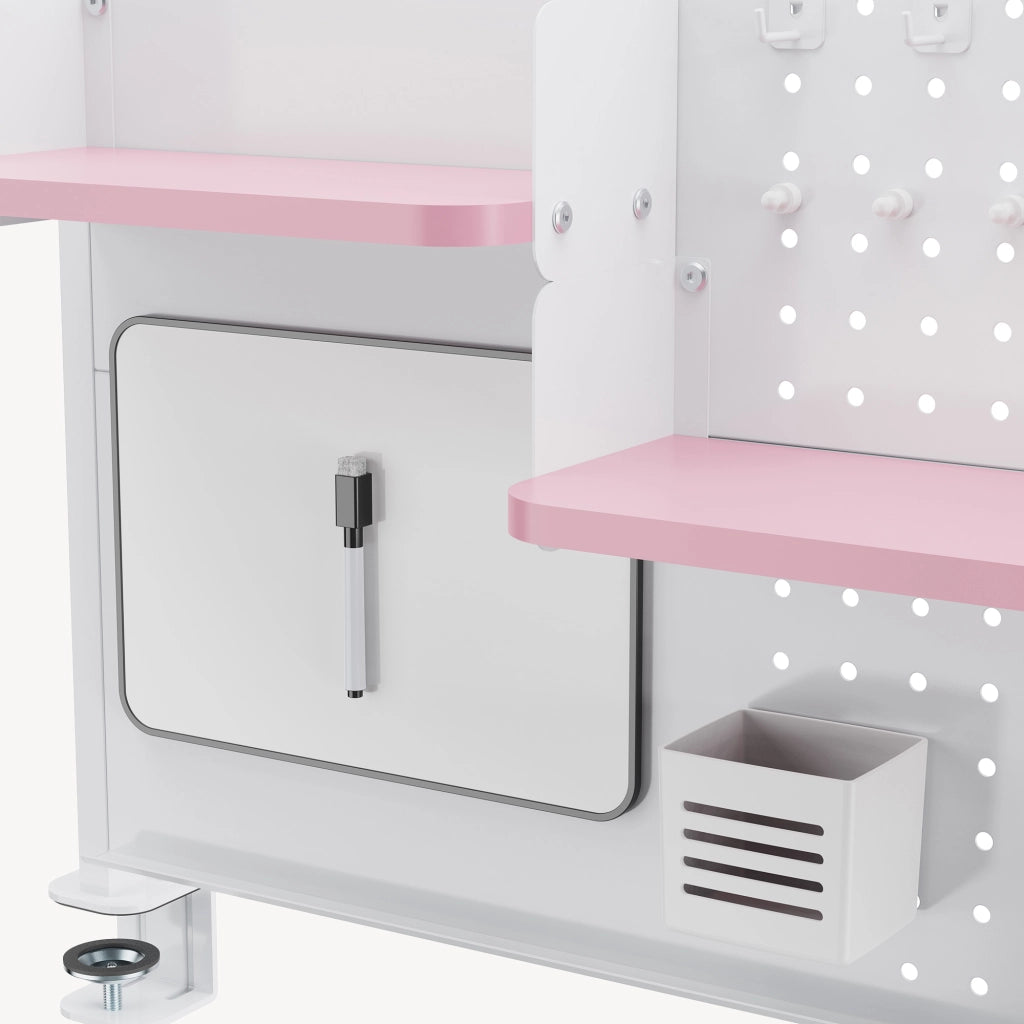 Organizzatore Sauda Pannello Forato da Scrivania con Morsetti 114x68 cm - Bianco/Rosa [en.casa]