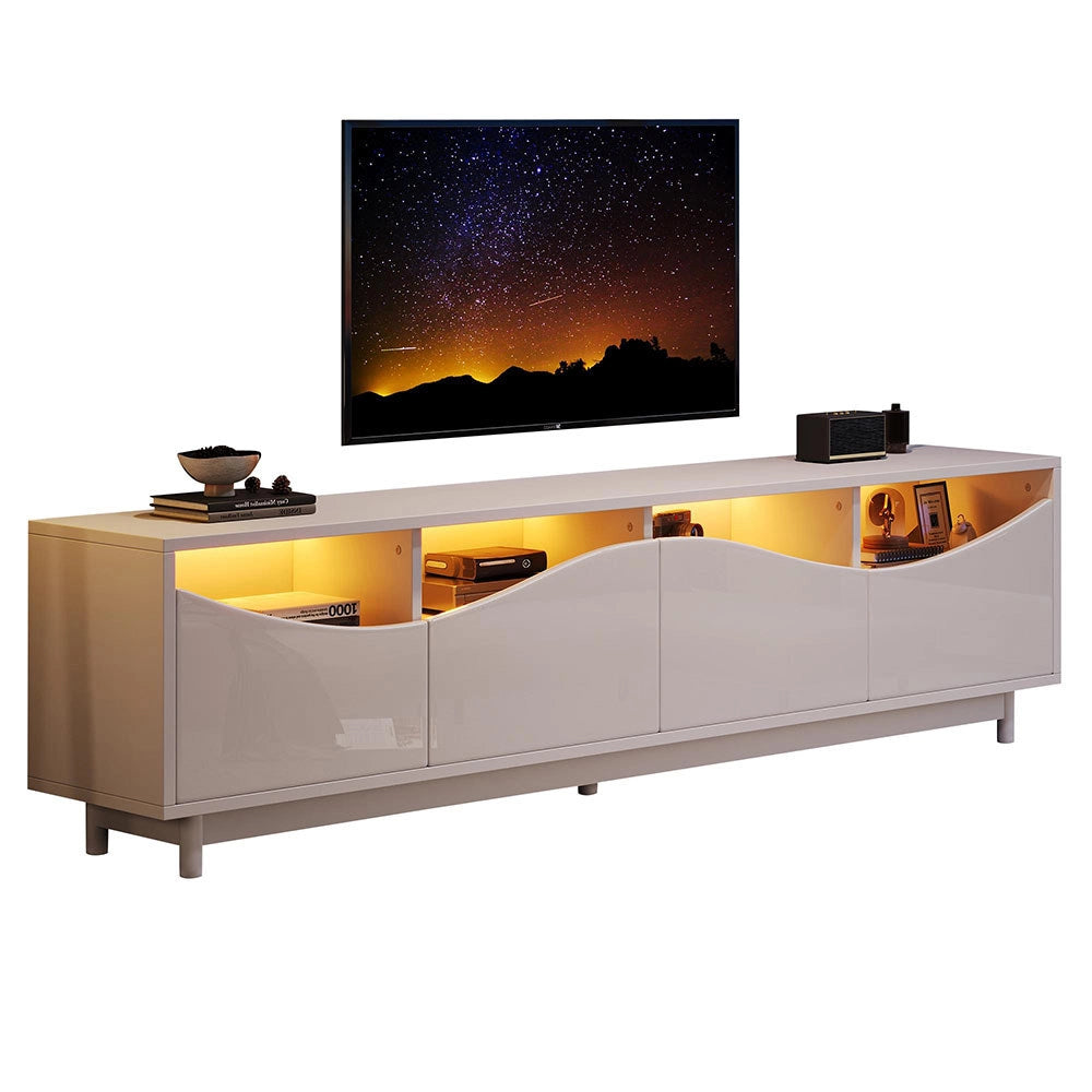 Mobile TV curvo - Xylo - 175x38x51cm vetro temperato LED bianco