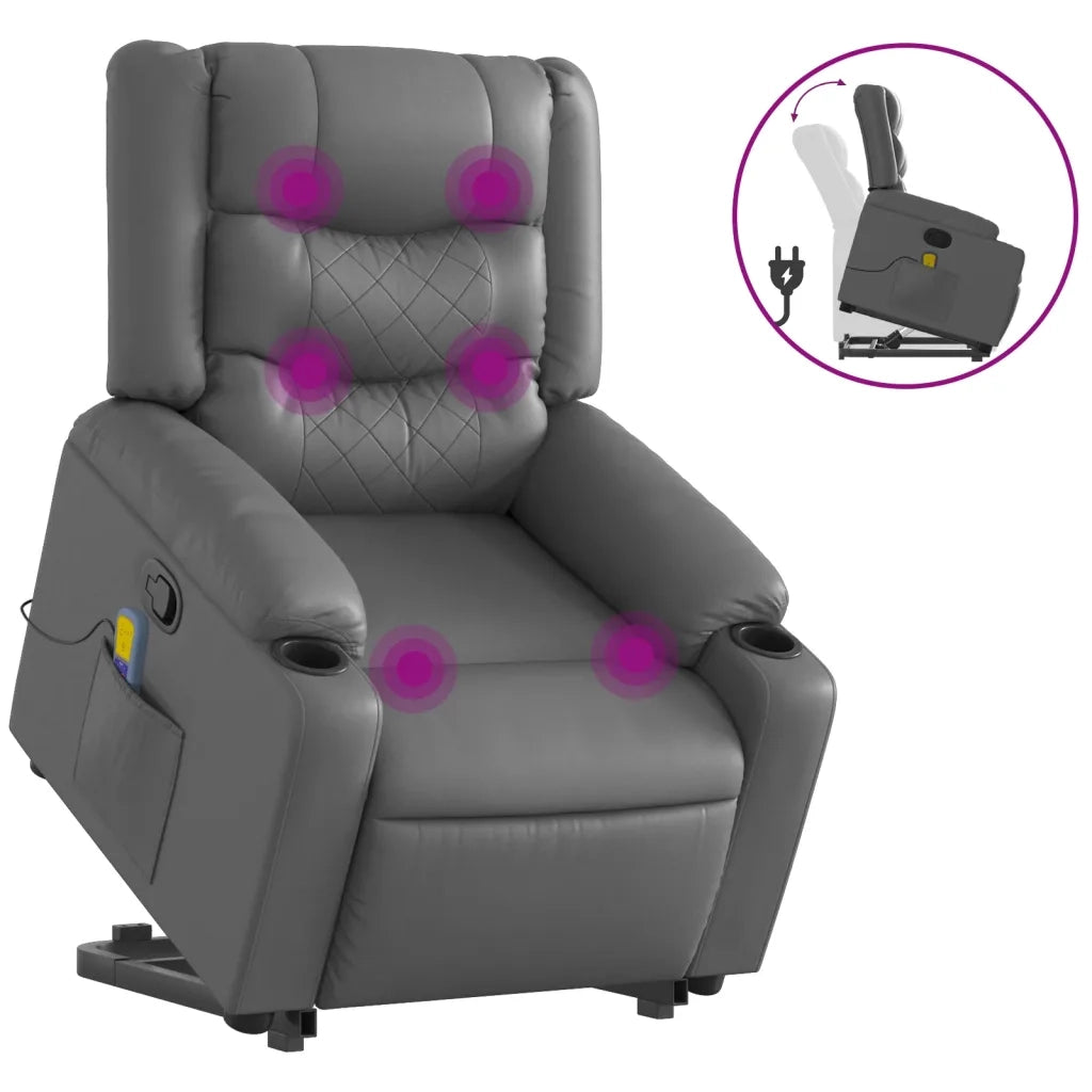 Poltrona Alzapersona Reclinabile Massaggio Grigio Similpelle 3206558