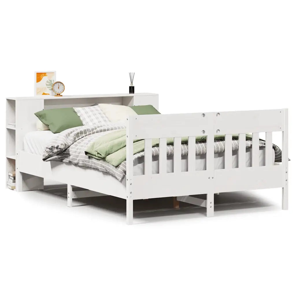 Letto Libreria senza Materasso-Struttura Letto con contenitore Bianco 150x200 cm Legno di Pino 360919