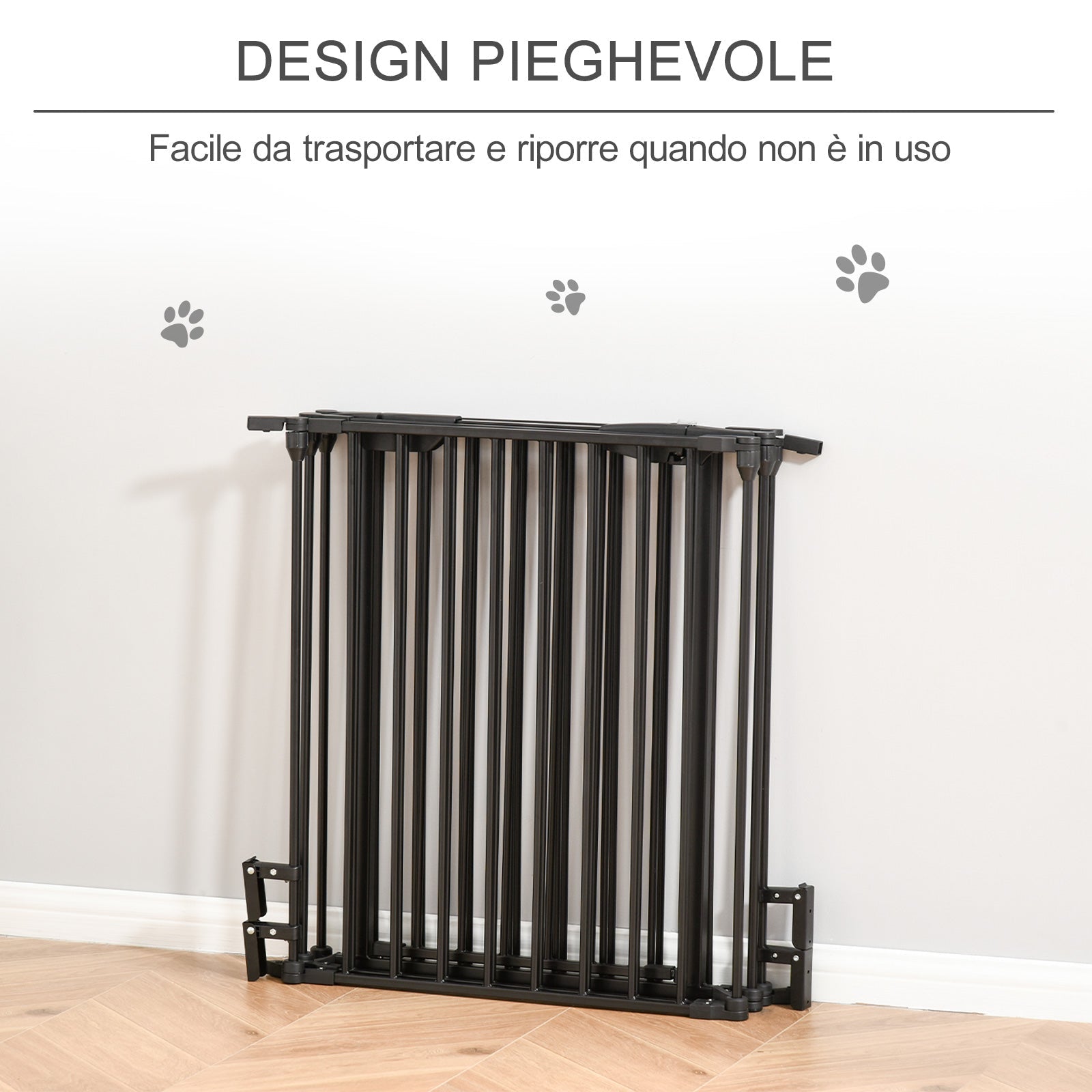 Cancellino per Cani Taglia Piccola e Media Pieghevole a 5 Pannelli 300x3x74,5 cm in Metallo e Plastica Nero