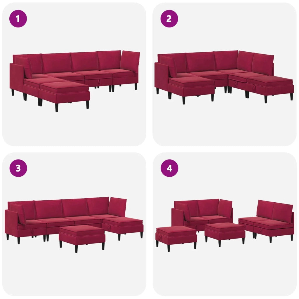 Set di mobili per il soggiorno 6 pcs Rosso Vino Velluto 3413752