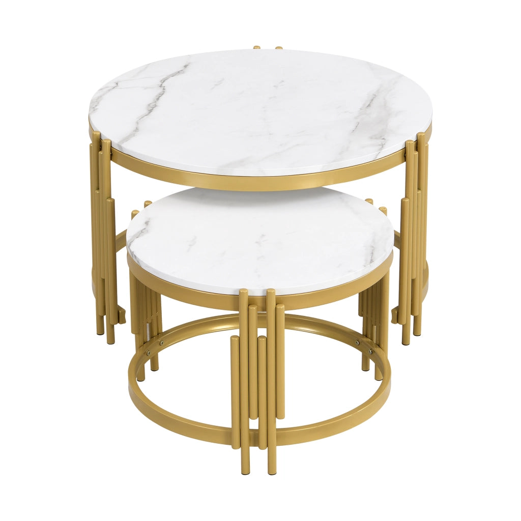 TAVOLO DA CAFFÈ Set 2 pezzi rotondo effetto marmo 71,5/51,5 cm metallo oro