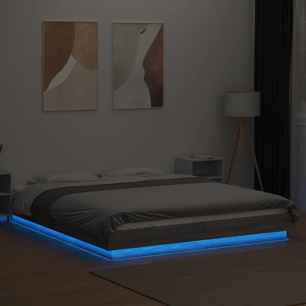 Giroletto Luci LED Grigio Sonoma 160x200 cm Legno Multistrato 3281089