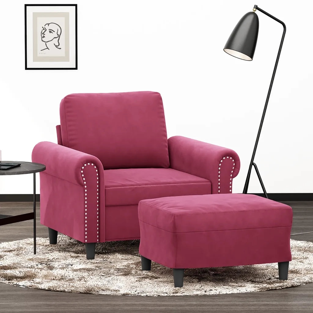 Poltrona | Sedia Relax con Poggiapiedi Rosso Vino 60 cm in Velluto