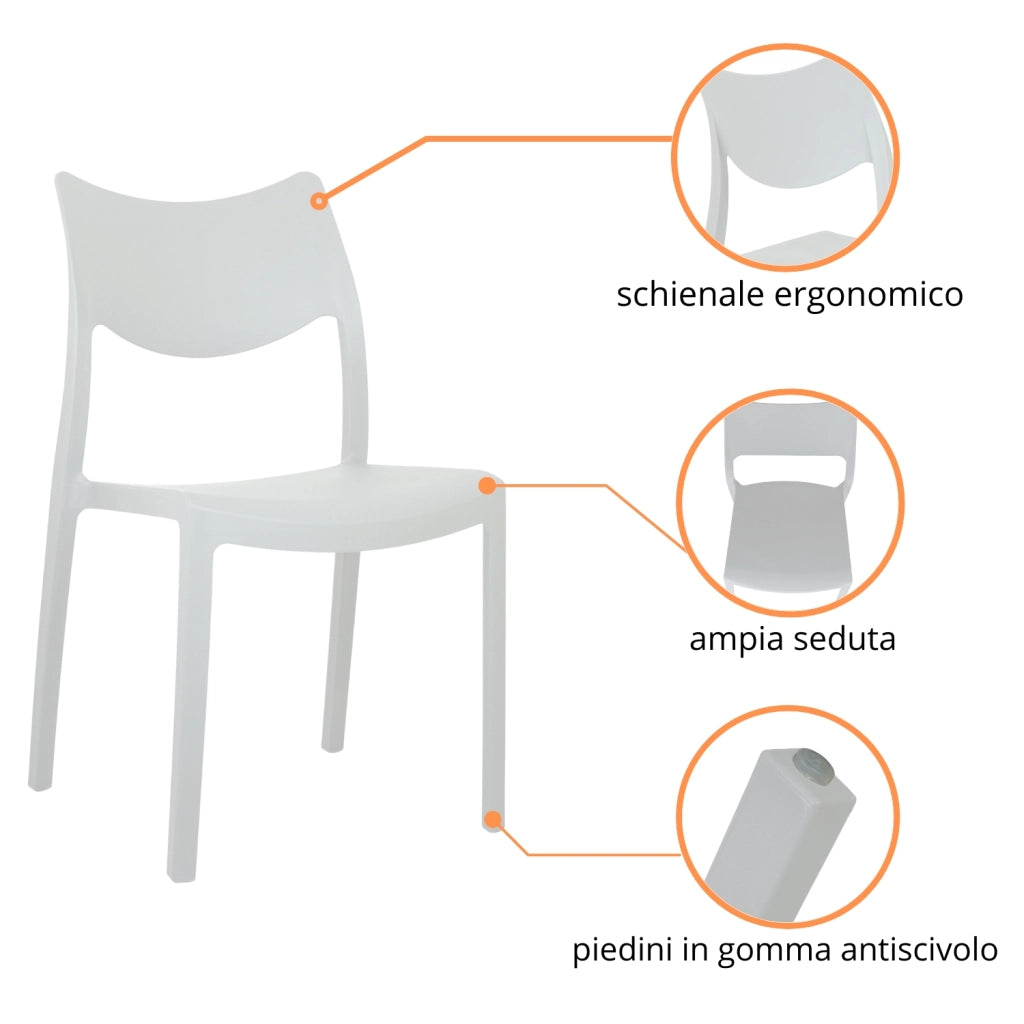 Marvin Sedia In Polipropilene Manu Arredo di Design Sedia per Esterno e Interno Impilabile Sedie per 2 SEDIE MANU BIANCO