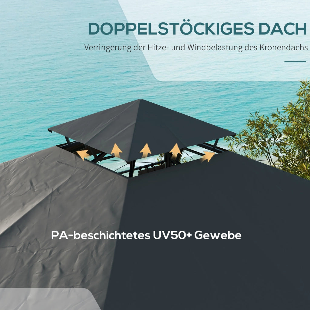 GAZEBO 2,95 x 2,95 m in metallo grigio scuro con tetto a due livelli