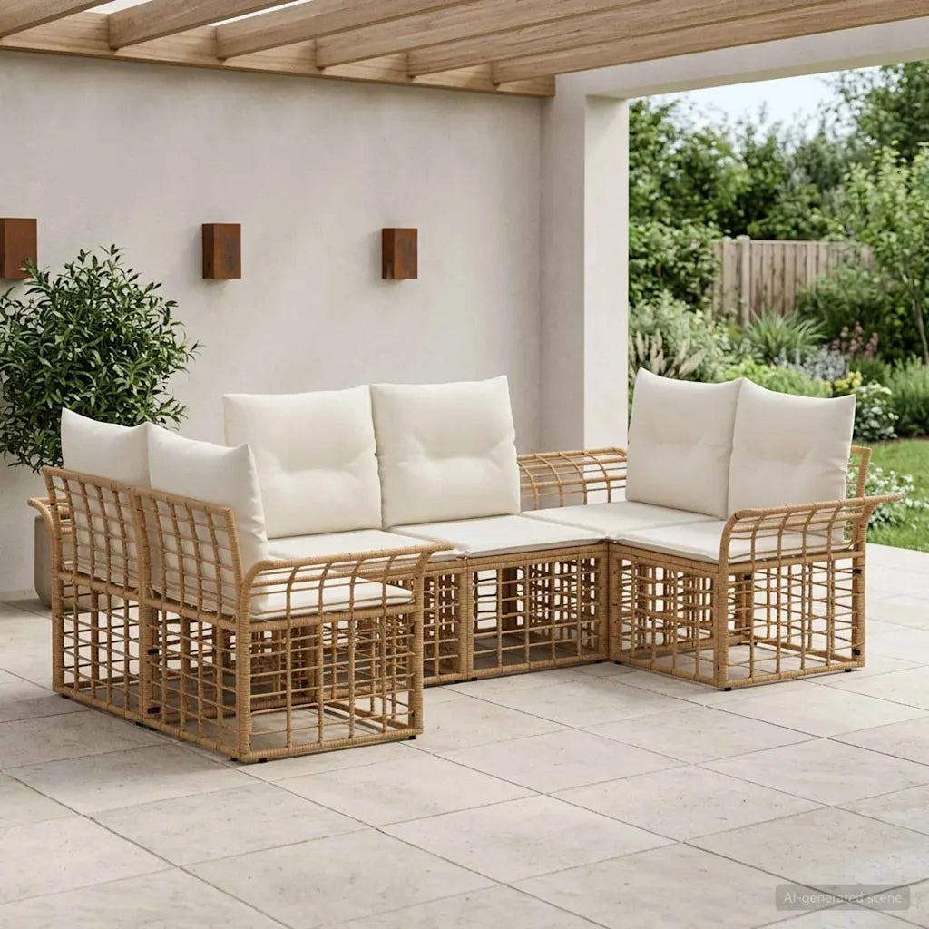 Set di divani da esterno 6 pcs Naturale e Bianco Crema