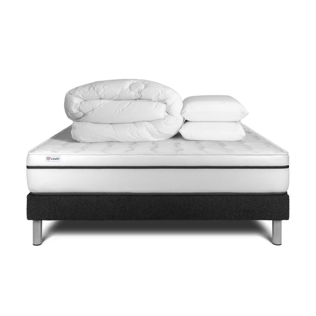 Pacchetto letto completo - Materasso 140x200cm + Box spring con doghe (kit) + 2 cuscini + Piumino - Vital Spa