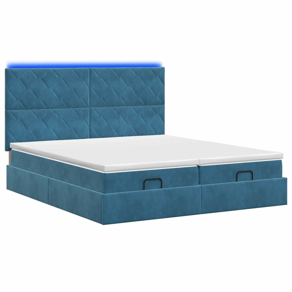 Letto Ottomano con Materasso e LED Blu scuro 200 x 200 cm 3458524