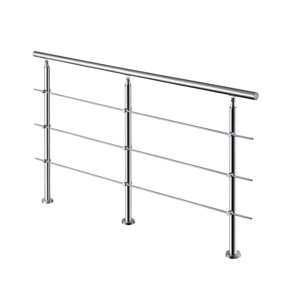 Ringhiera Balaustra Corrimano in acciaio inox spazzolato 220x106cm per interni ed esterni 3 barre trasversali