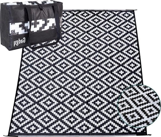 Telaio per Esterno XXL 270x200 cm con Tessuto a Due Facce e Tavolo da Pic-Nic Nero Bianco