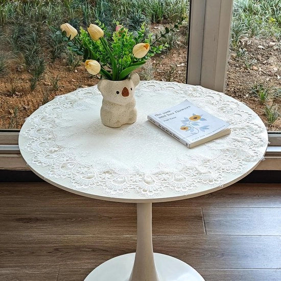 Tavolo da Pranzo con Disegno Jacquard Ronde, Telaio in Bianco, Decorazione per Casa, 61 cm, per Dresser e Tavolo da Pranzo