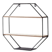 Trade Shop - Mensola Da Parete Ottagonale In Ferro Legno Sospesa Con 2 Ripiani Design Industriale -