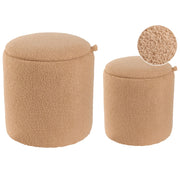 Set di 2 pouf con contenitore Boucle Marrone chiaro Tessuto Teddy Rotondo Pouf imbottiti  Moderno