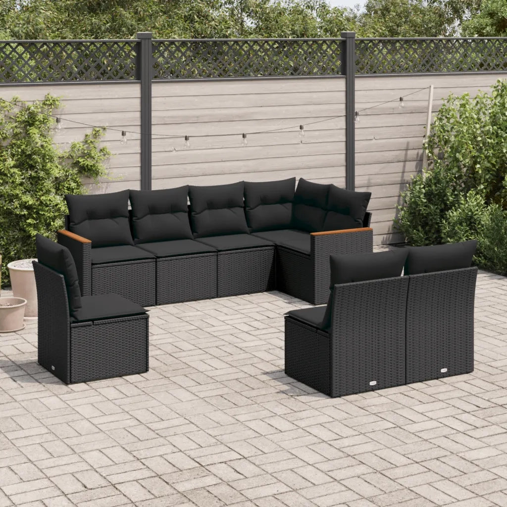 Set Divani da Giardino con Cuscini 8 pz Nero in Polyrattan 3226041