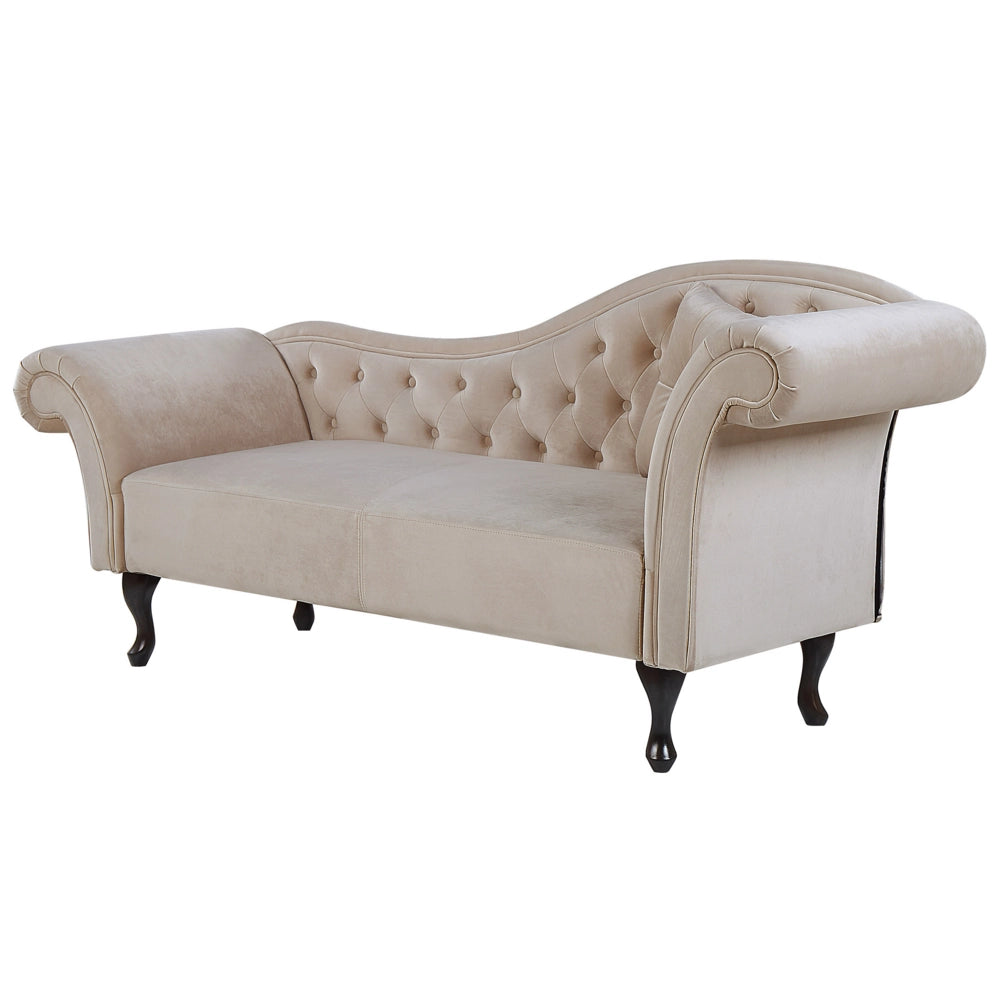 Chaise longue Beige Velluto Tappezzeria versione destra Chesterfield Bottone Tufting Beige Retro