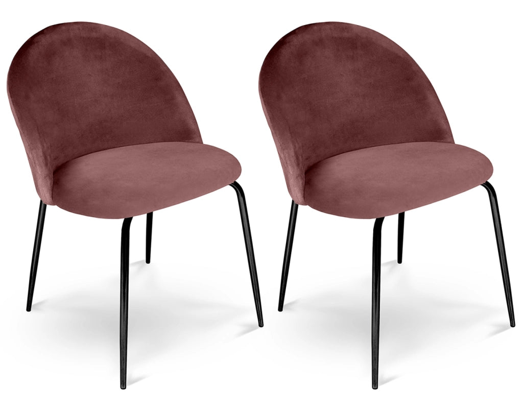 Set di 2 sedie da pranzo imbottite in velluto rosso mattone piede nero – Nicole - SD36NIPN