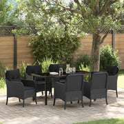 Set da Pranzo per Giardino con cuscino 7 pcs Nero polyrattan 3380152