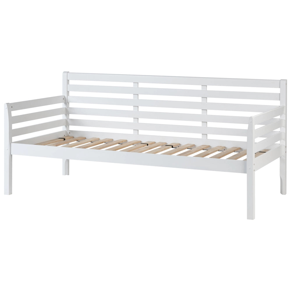 Divano letto in legno di gomma bianca, misura singola 90 x 200 cm con rete a doghe in stile moderno