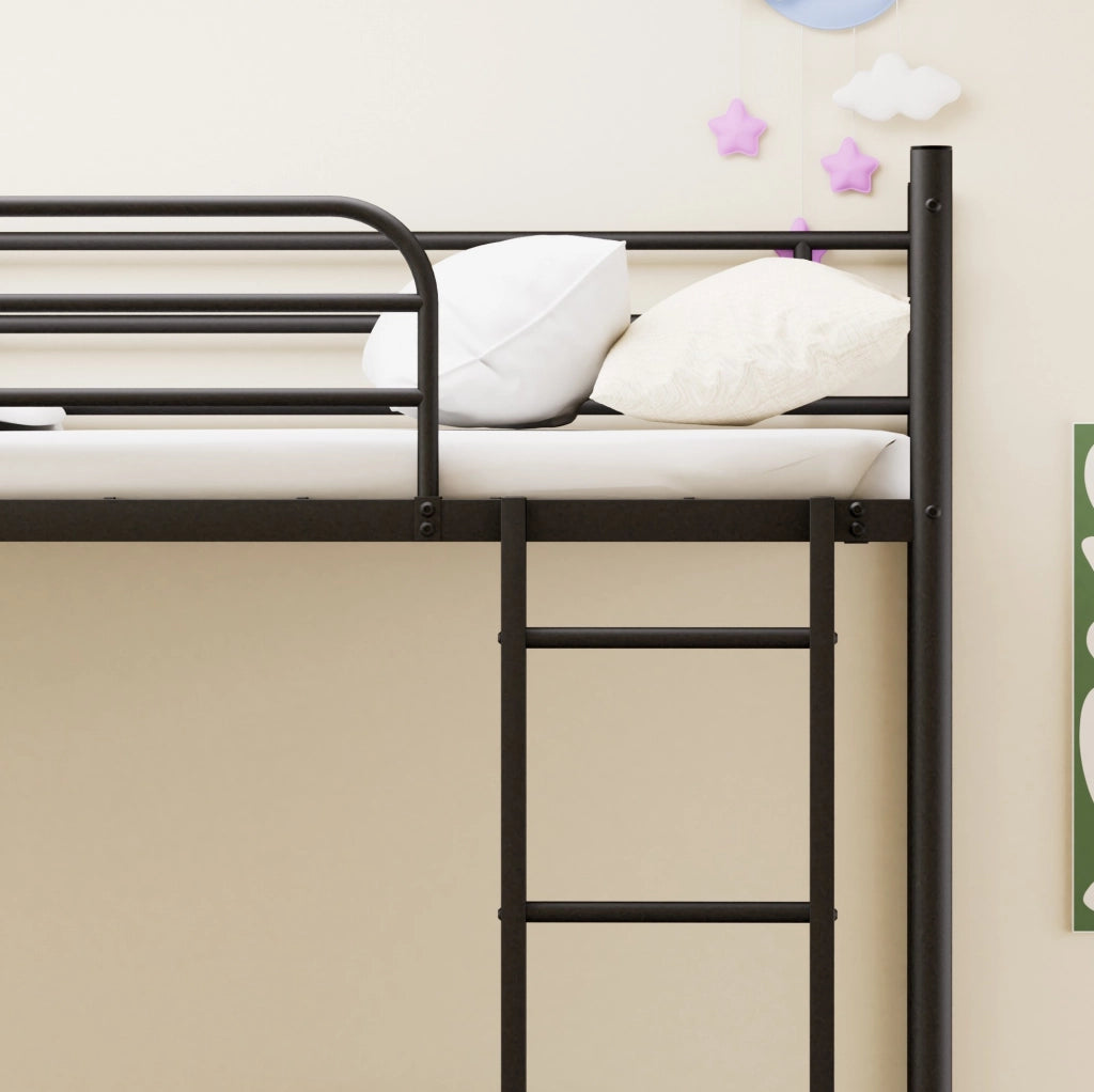Letto a castello in acciaio nero 90 x 190 cm con scala e parapetto