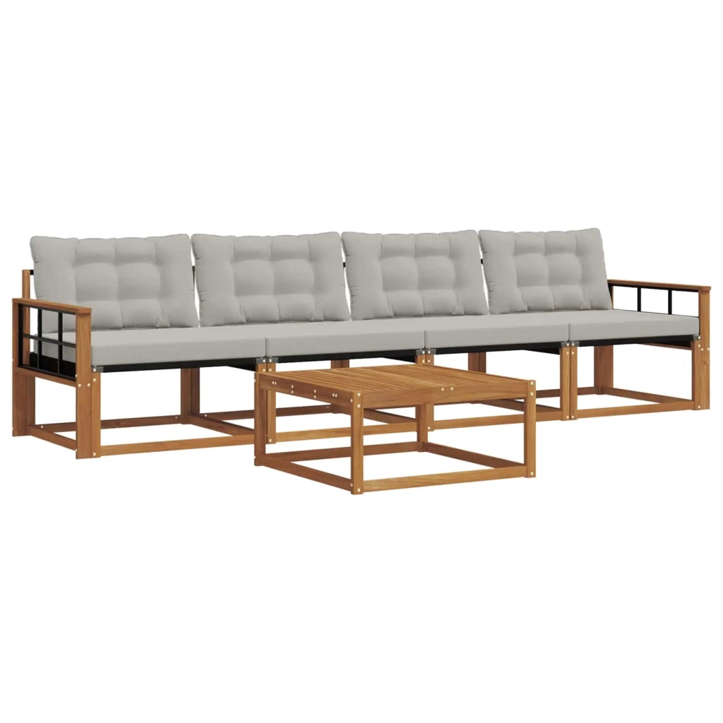 Set di divani da esterno 5 pcs Grigio Naturale e Chiaro