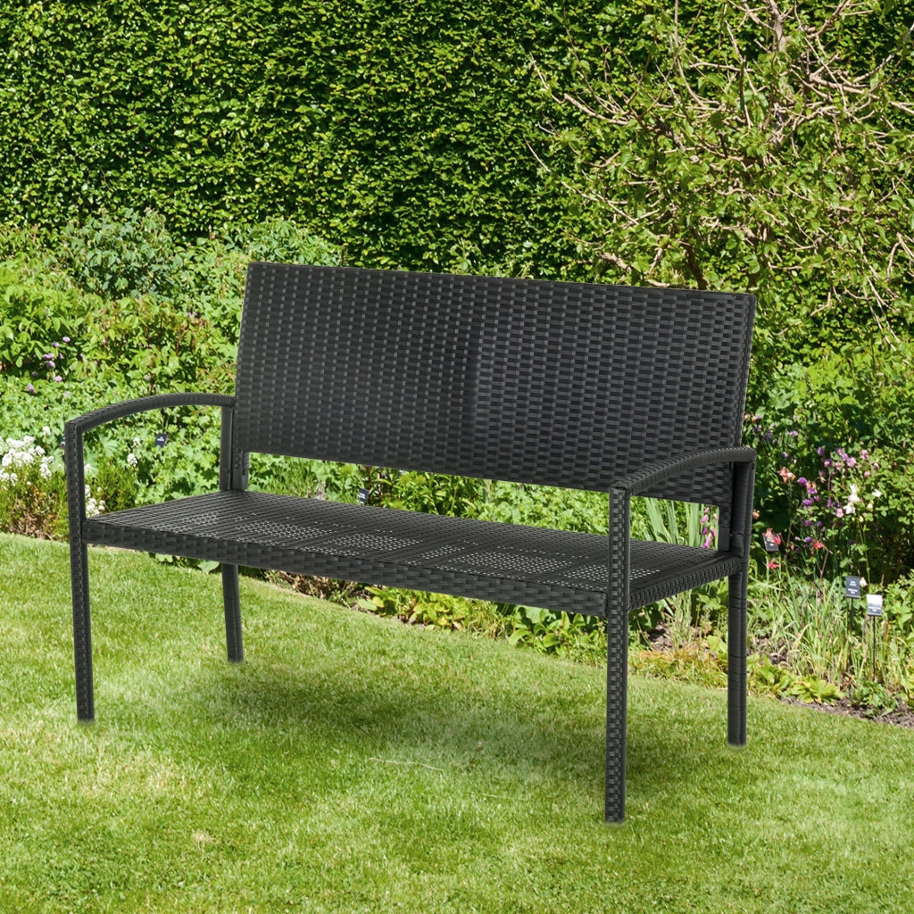 Panchina da giardino 2 posti in polyrattan ¨C zephmum ¨C nero, acciaio, 122x60x85cm