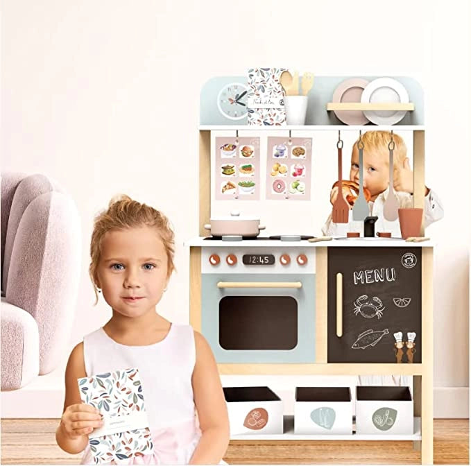 Cucina Legno per Bambini Grande Cucina Giocattolo in Legno per Bambini Altezza 90 cm Cucina Giocattolo per Bambini (Bian