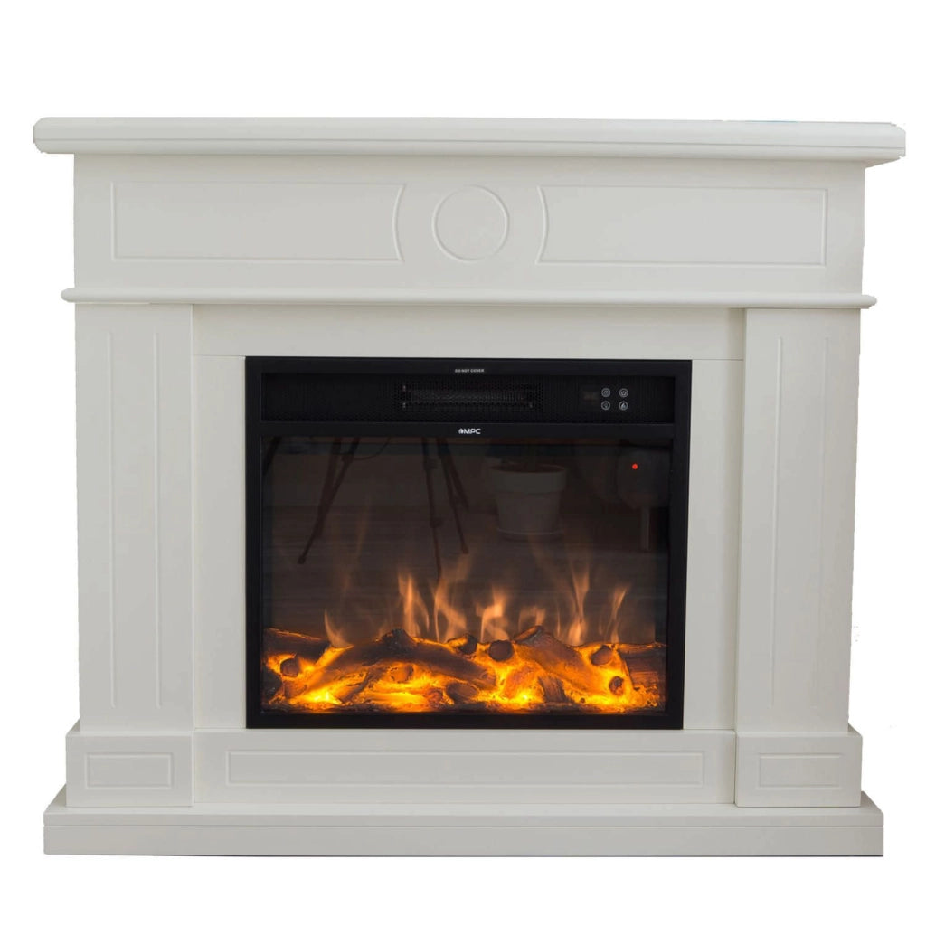 Mpc Camino Lipari Camino Da Pavimento Con Cornice e Bruciatore Elettrico Da 1500w Bianco Caminetto Elettrico Completo Di Inserto Elettrico 1500 w Effetto Fiamma Realisitco e Cornce In Legno Mdf